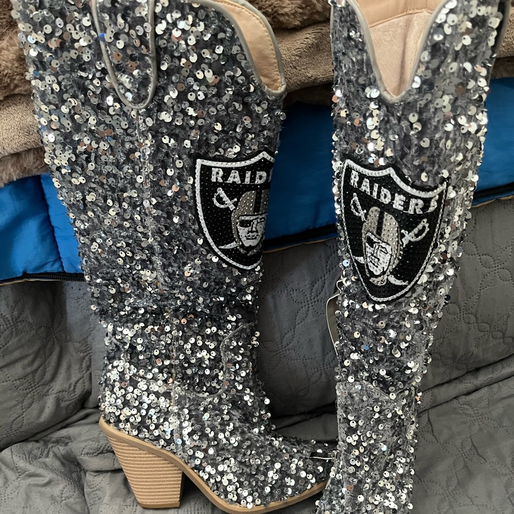 Brand new never worn NFL Raiders sequin boots